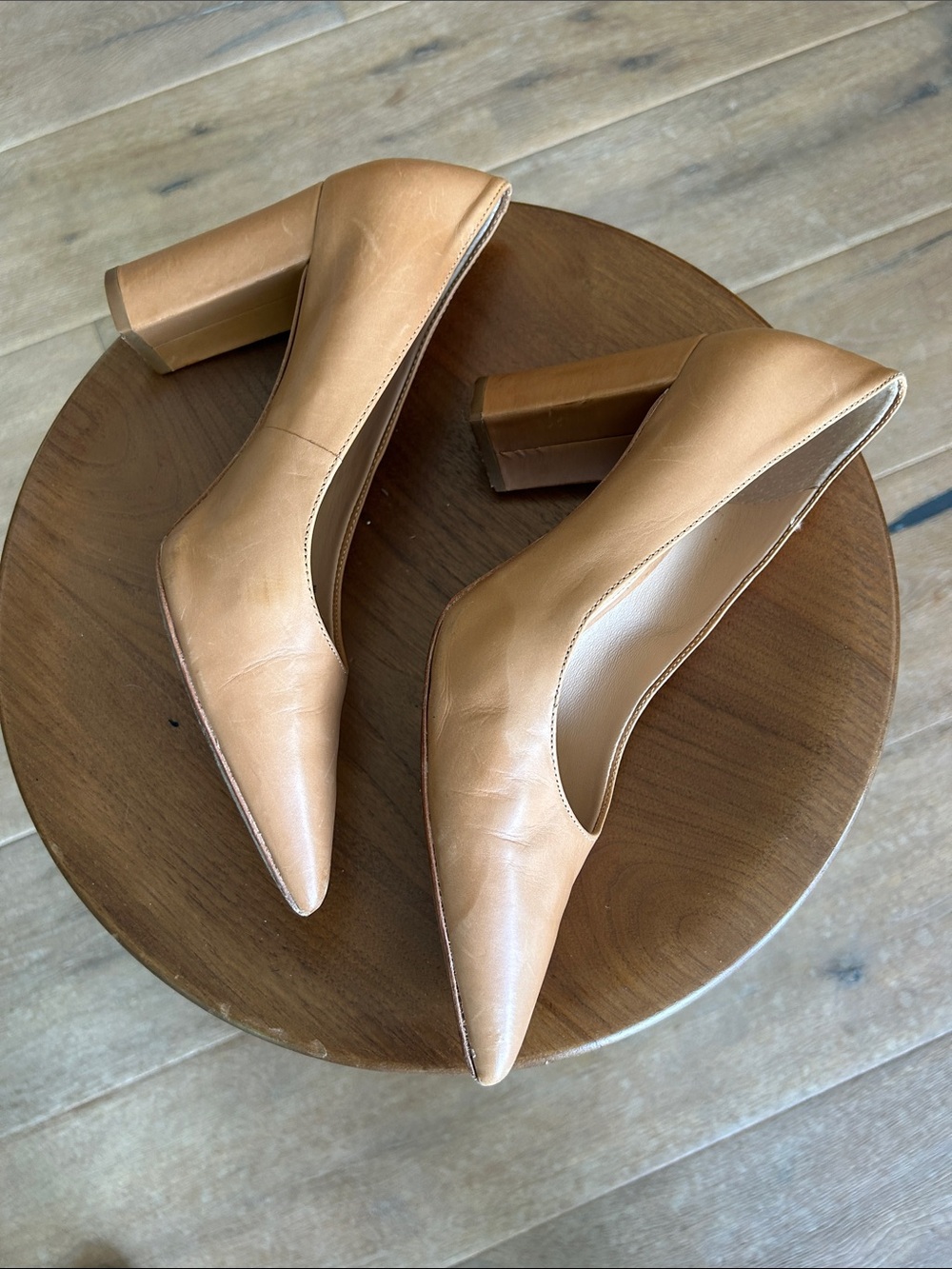 ANTONIO MELANI Nude/Tan Pointed-Toe Leather Pumps - Picture 8 of 9